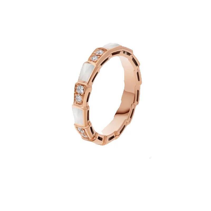 Snake bone ring, white mother of pearl ring, women's high luxury accessory, niche high-end feeling, diamond studded fashion ring ddmytues