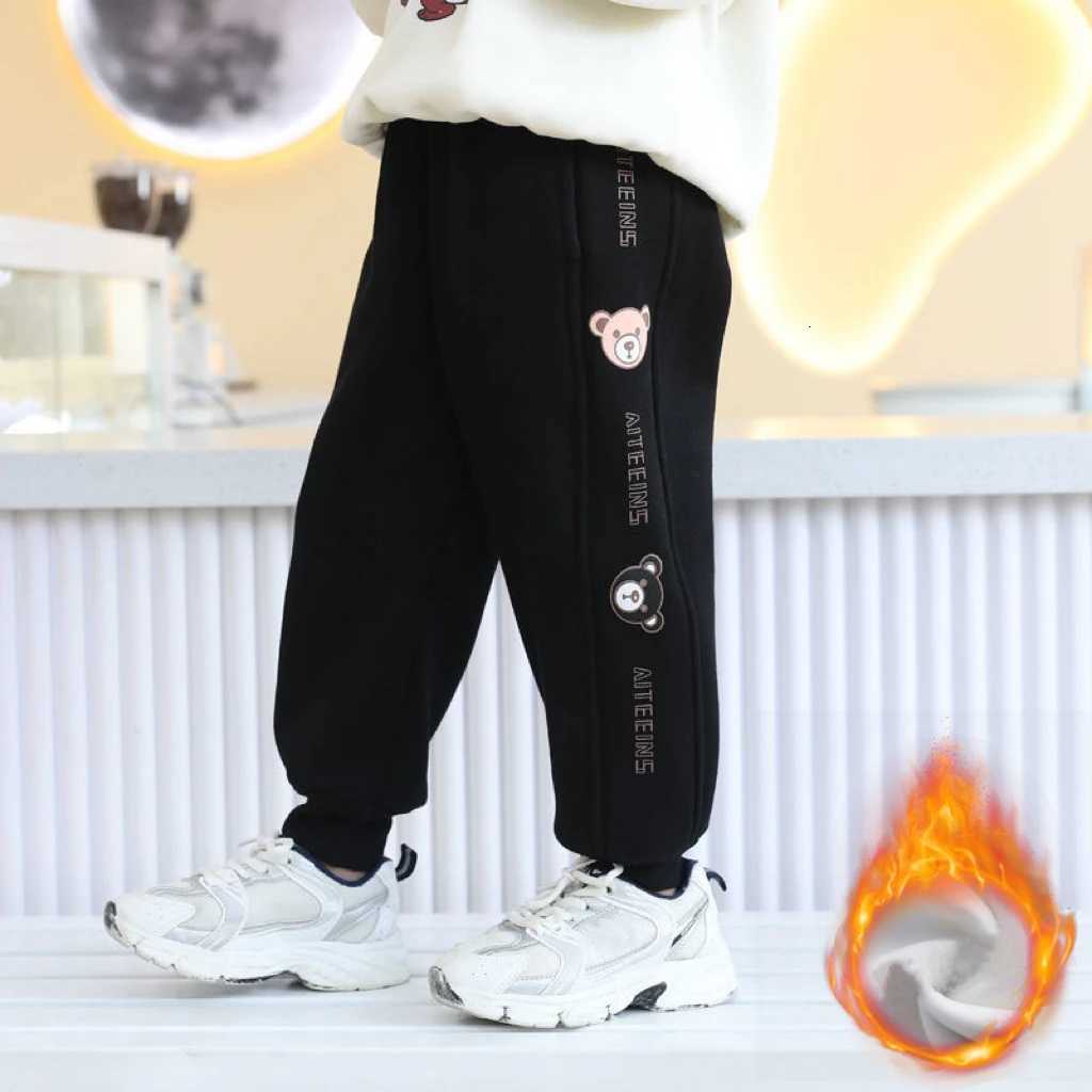 1pcs Boys Girls Winter Velvet Kids Pants Cute Little Bear Cartoon Mid Waist Warm Pantalones Baggy Thick Plush Children TrousersT251027