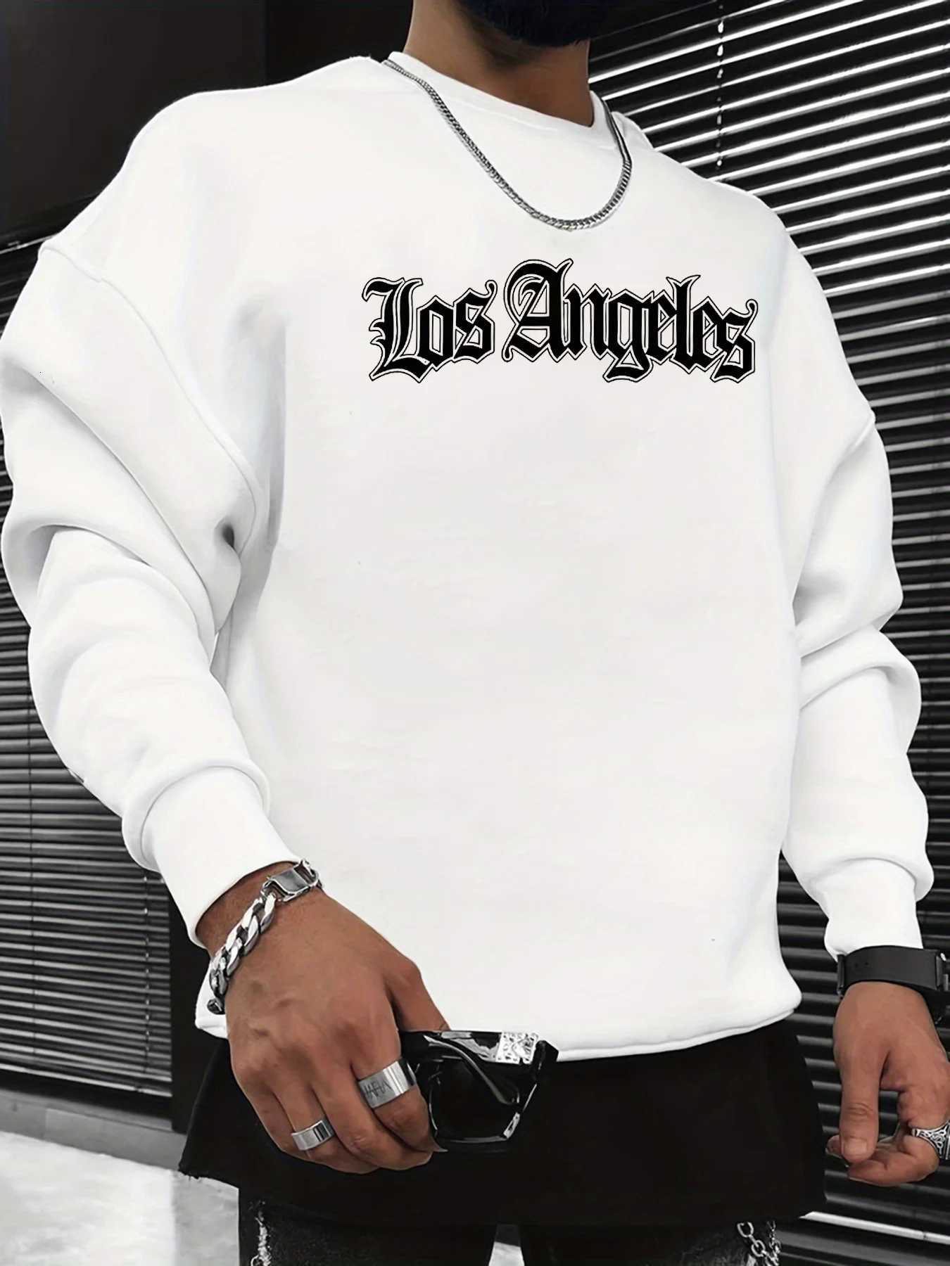 Mens autumn and winter fashionable casual loose Los Angeles letter graphic printed long sleeved round neck sweatshirt W251027