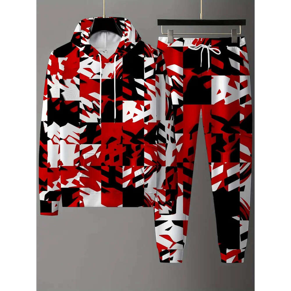Autumn Winter American Style Hooded 3D Digital Print Sweatshirt Sweatpants Jacket Men's Trendy Hoodie Sports Set Men