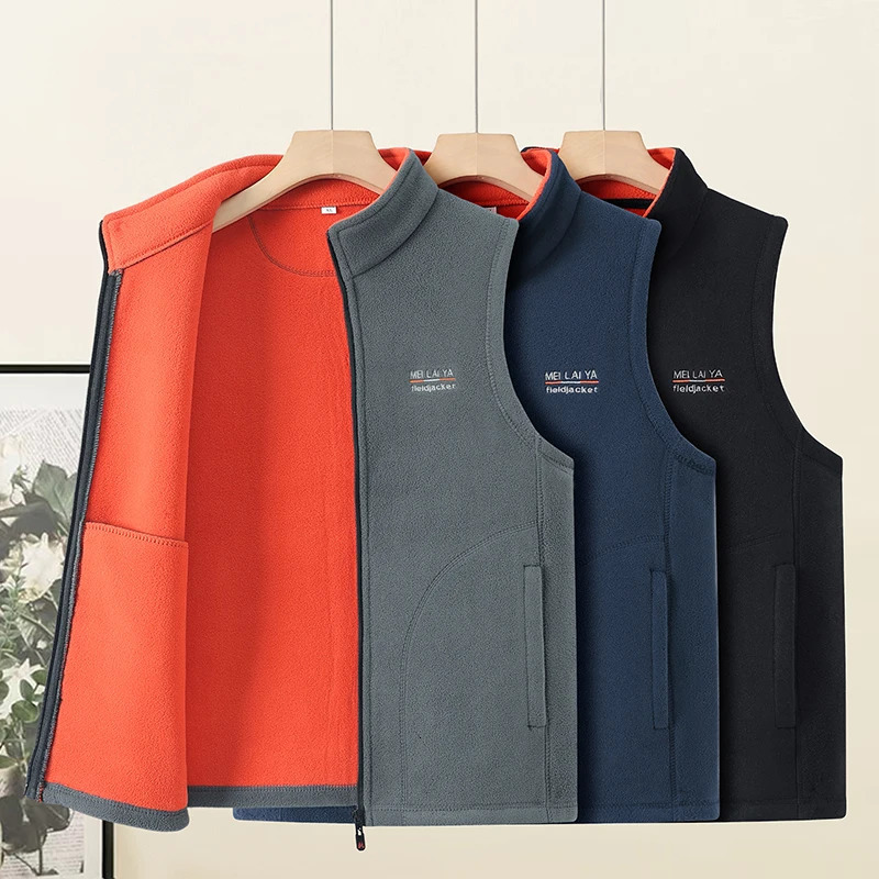 Mens Highquality Velvet Vest Autumn Winter Lightweight Outdoor Casual Vest Camping Fishing Zipper Vest Work Clothes 251024