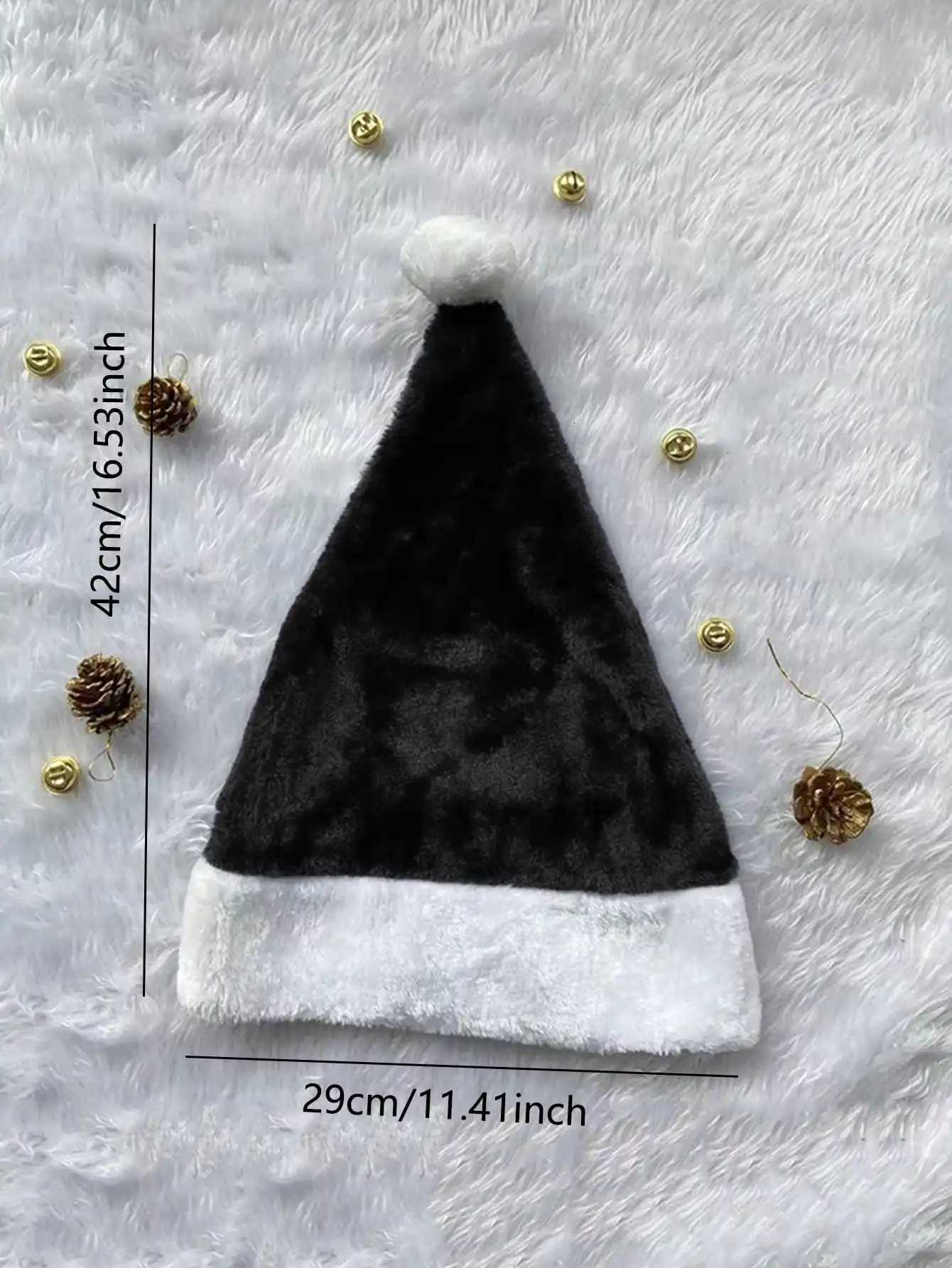 1pcChristmas Black Red Plush Hat Santa Novelty Hat Kids Christmas Decorations For New Year Home Santa Claus Gift Party SuppliesW251027