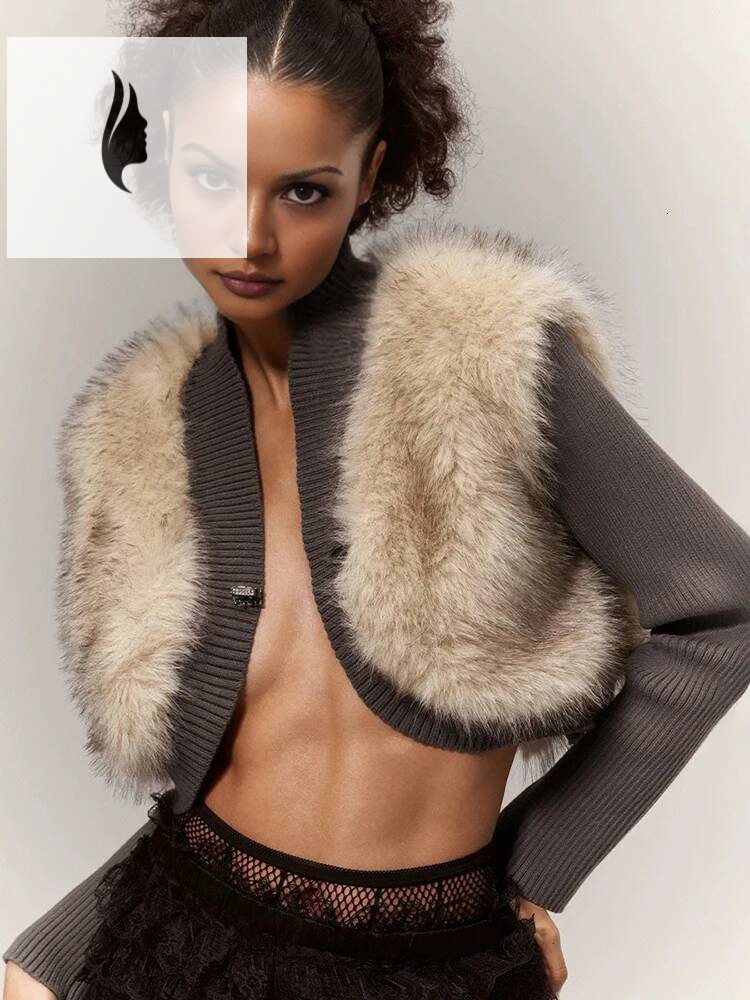 winter jacket women Nibber Patchwork Fluffy Crop Tops Women Single Buckle Sexy Streetwear Fall Fashion Skinny Casual Elegant Cardigan Coat