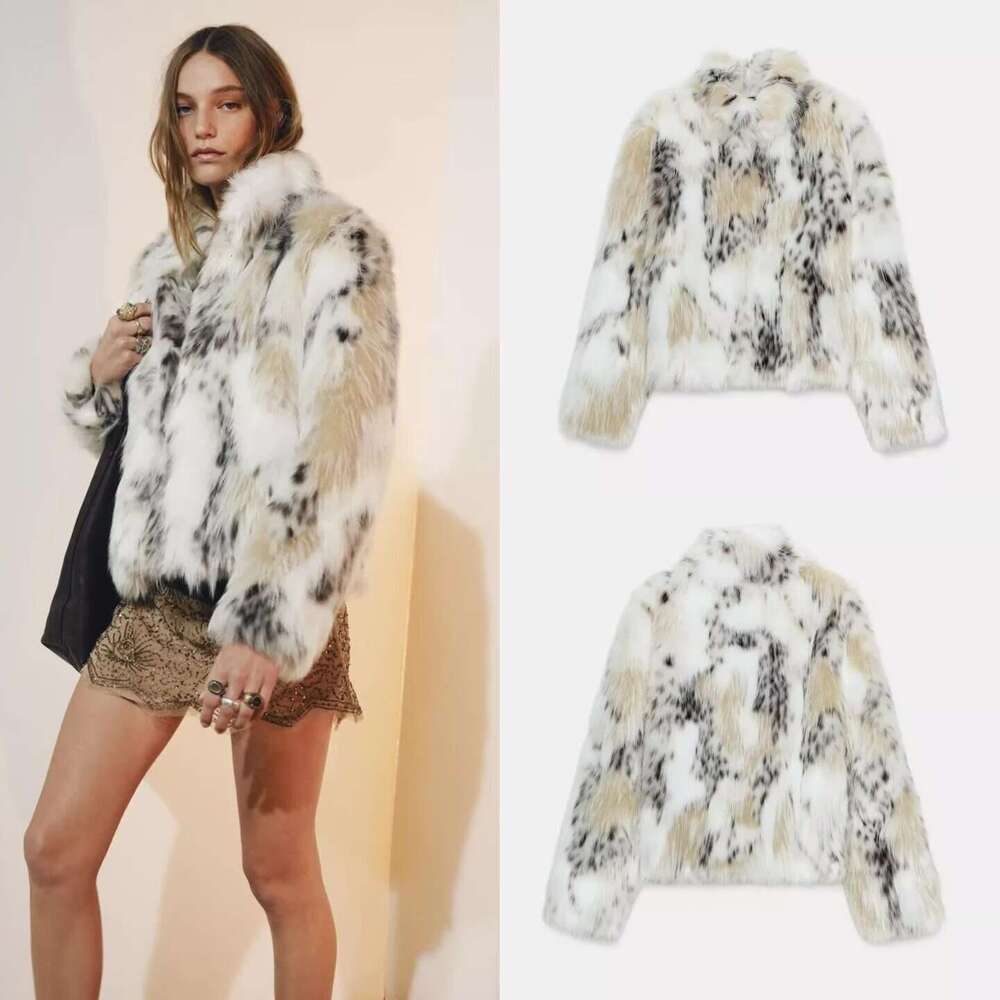 2025 Winter Animal Print Fluffy Faux Fur Coats For Women Chic Thick Warmth Stand Collar Jacket Street Lady Long Sleeve Outerwear