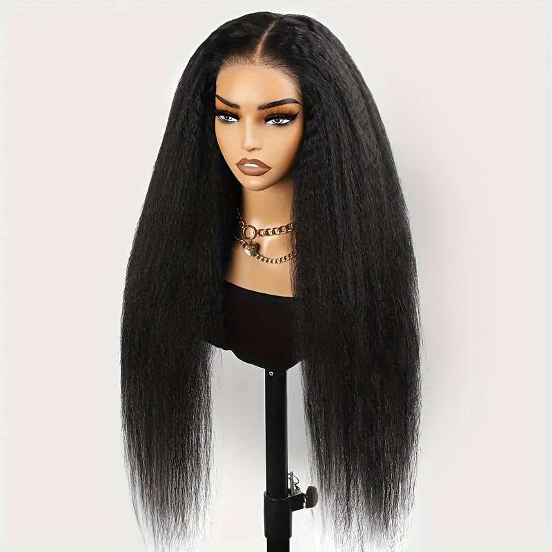 250% Density 5*5 Ready To Go Boy Deep Wave Beginners Kinky Front No Glue Lace Yaki Straight Human Hair Wigs Plucked For Women, Glueless Pre Cut Elegan
