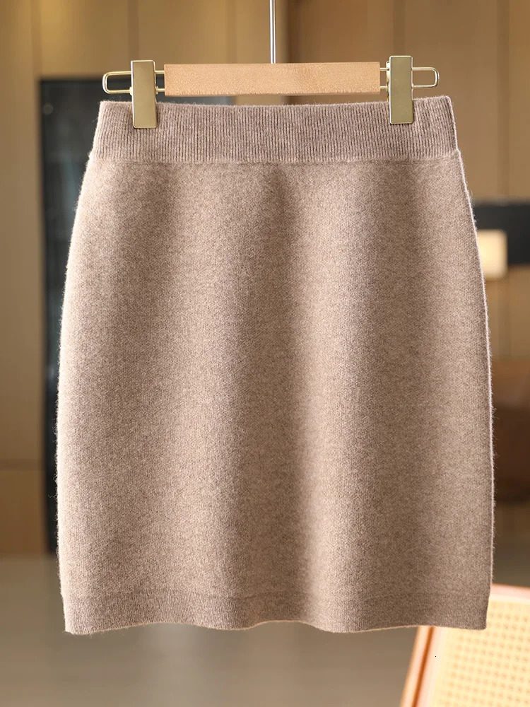 Women Wool Skirts Autumn Winter Office Lady Mini Slim Fit Skirt Elastic Waist 100 Merino Knitted Cashmere Above Knee Dress 251027