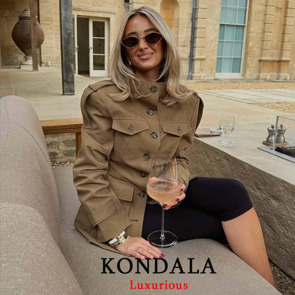 winter jacket women KONDALA Office Lady Trench Jackets Women Long Sleeve Buttons Pockets Chic Khaki Coats Fashion 2025 Slim Straight Fall Outwears