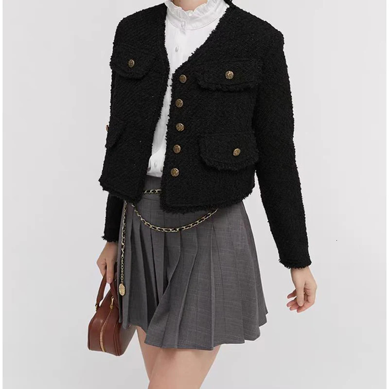 EVNISI Women Tweed Long Sleeve Elegant Jacket Singlebreasted Cardigan Coat Pocket Small Fragrance Outerwear Autumn 251027