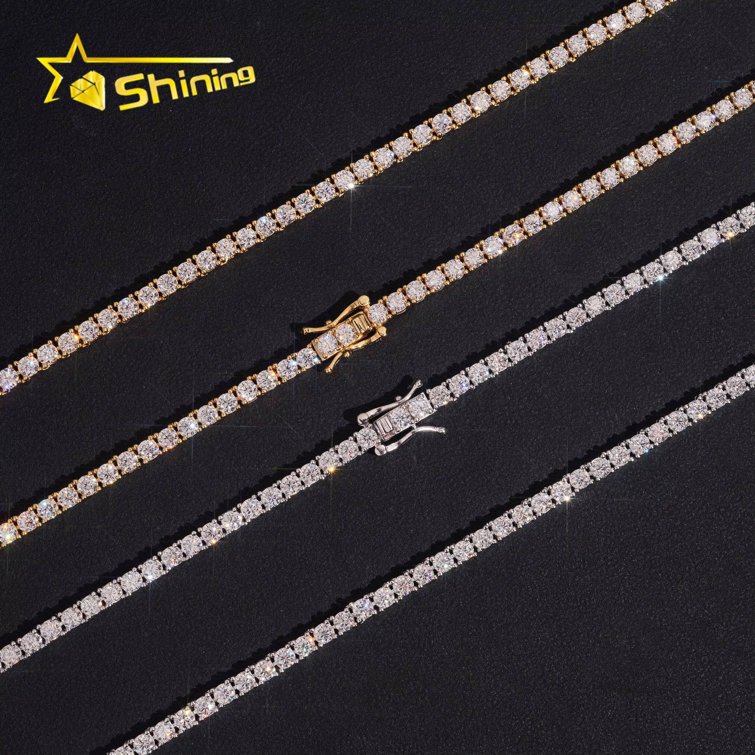 USA Warehouse Large Stock GRA Cert 3MM 925 Solid Silver Hip Hop Iced Out VVS Moissanite Diamond Tennis Chain Bracelet Necklace