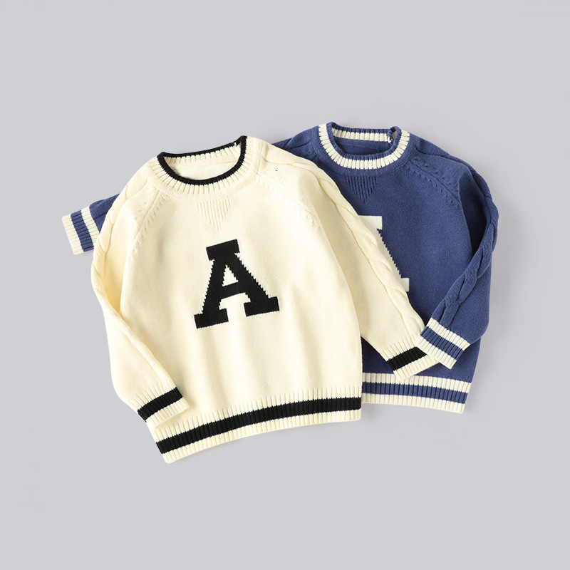 New Boys' Knitted Hoodie Designer Style Letter Children's Sweater Cotton Round Neck Knitted Sweater Brand Children's Clothing