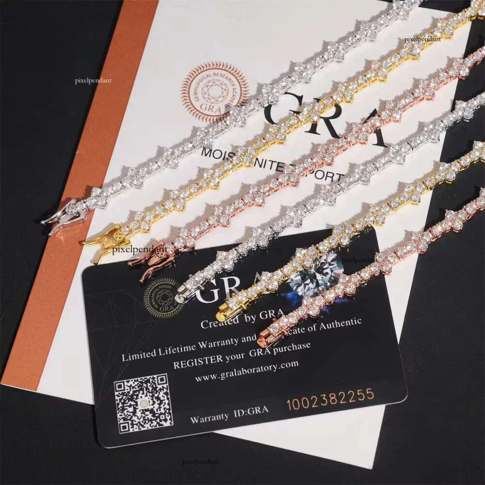 Wholesale Price Sterling Sier 3mm Hip Hop Jewelry Bracelet Necklace Iced Out VVS Moissanite Dia Cross Tennis Chain