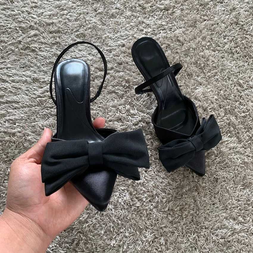 Black Butterflyknot Stiletto Pumps 2025 Women Pointed Slingbacks High Heels New Sexy Fi Party Lady Sandals ShoesXJ251027