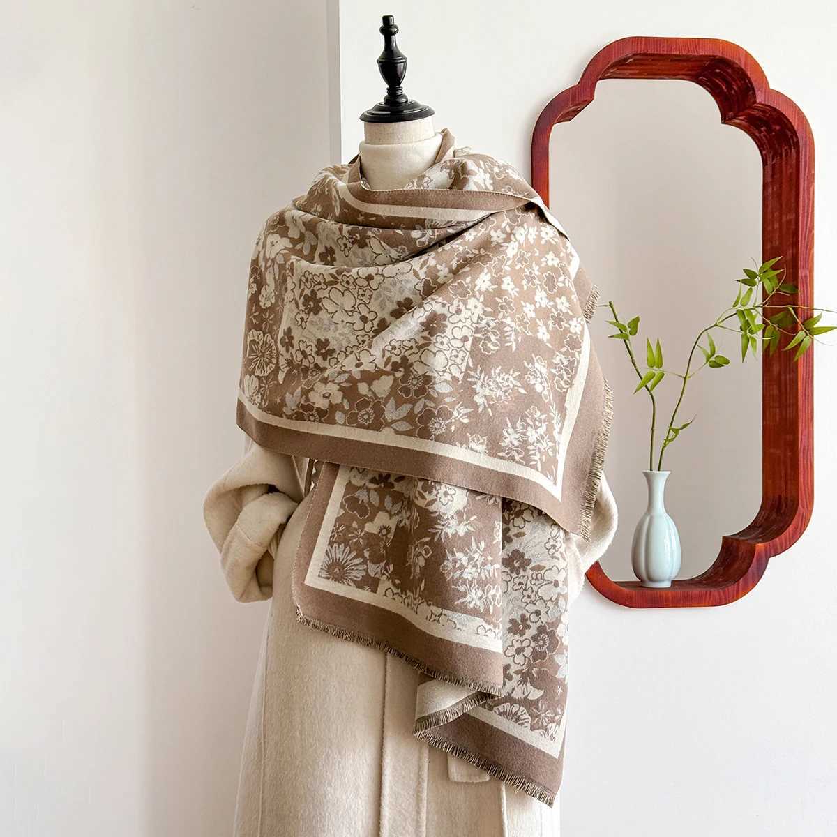 Winter Wens Luxury Thick Warm Pashmina Wrap Imitation Cashmere Scarf Flower Jacquard Design Casual TwoSided WrapW251027