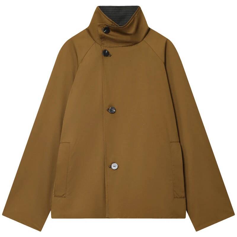 winter jacket women HXAO Women's Autumn Crop Reversible Trench New In Coat & Jacket Asymmetric Button High Neck Long Sleeve Windbreaker