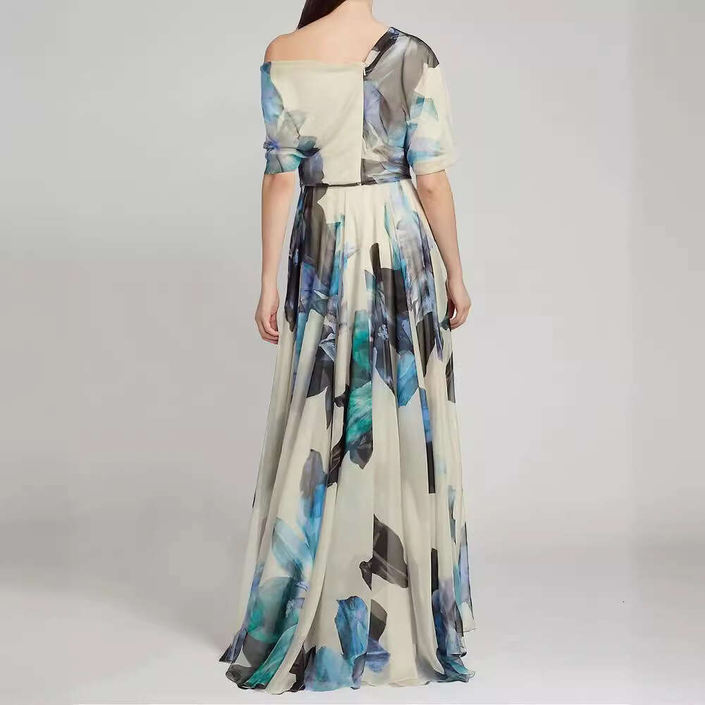 2025 Autumn New Bohemian Vacation Style Design Tie Lolita Flared Skirt Printed Dress