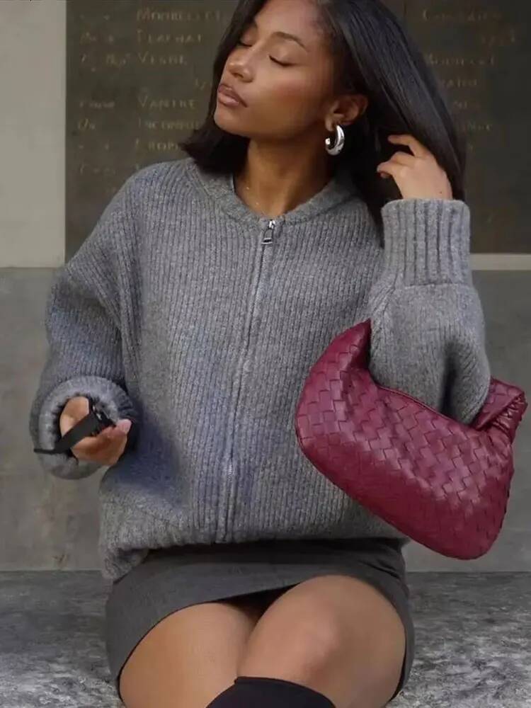 winter jacket women HH Women Vintage Solid Color Coat Long Sleeve Round Neck Jacket Spring Female Casual Zipper Sweater Coats