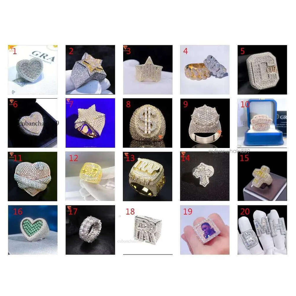 Star Shape Ring Sterling Sier Hip Hop Men Women Engagement VVS Moissanite Pass Dia Tester Rng