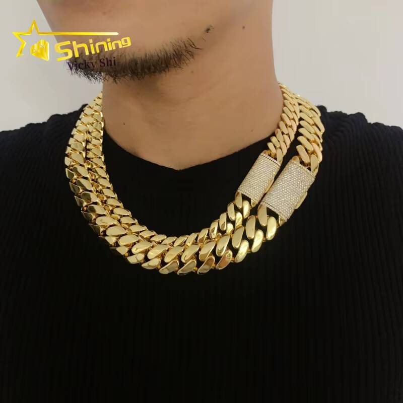 Hip Hop Jewelry Men Fashion Necklace 18K Gold Plated 12MM 14MM 16MM 18MM Width Brass Moissanite Miami Cuban Link Chain