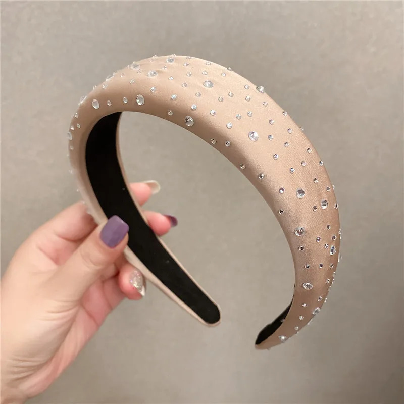 Black Padded Headband Rhinestones for Women Spring Hair Accessories Solid Sponge Thick Hairband Crystals Head Hoop 251023