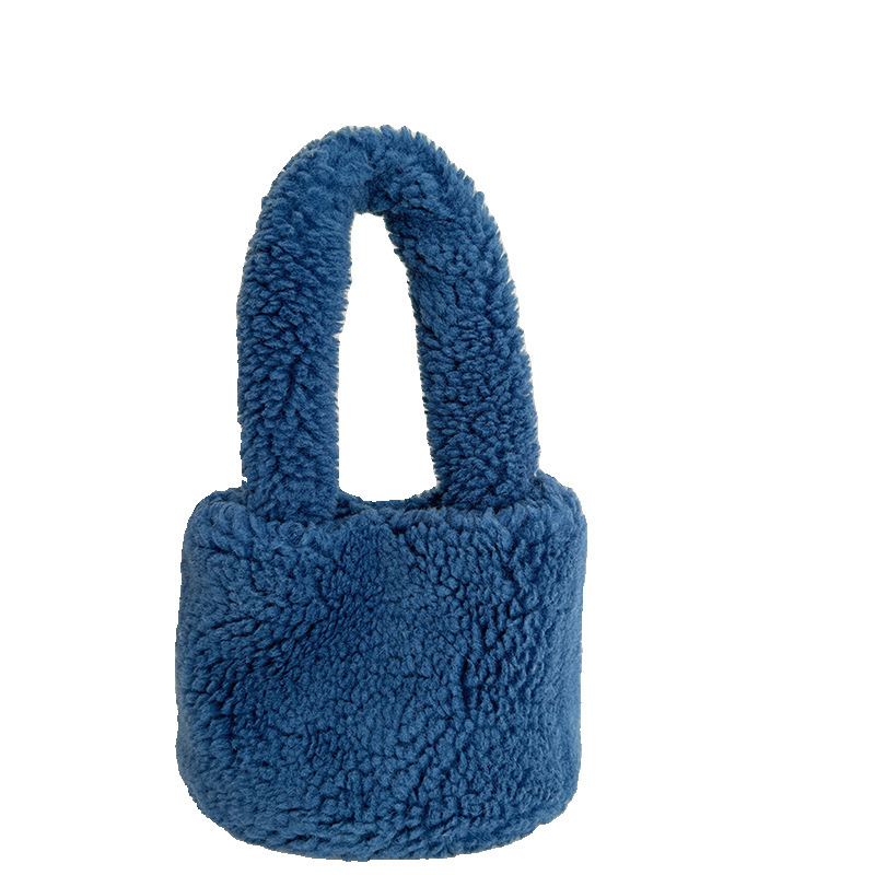 Faux Sheep Wool Small for Women Winter New Solid Color Handbag Niche Fluffy Bucket Bag