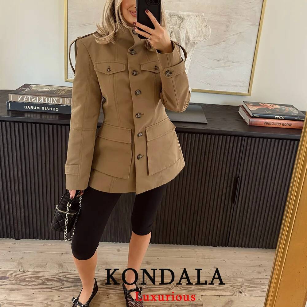 winter jacket women KONDALA Office Lady Trench Jackets Women Long Sleeve Buttons Pockets Chic Khaki Coats Fashion 2025 Slim Straight Fall Outwears