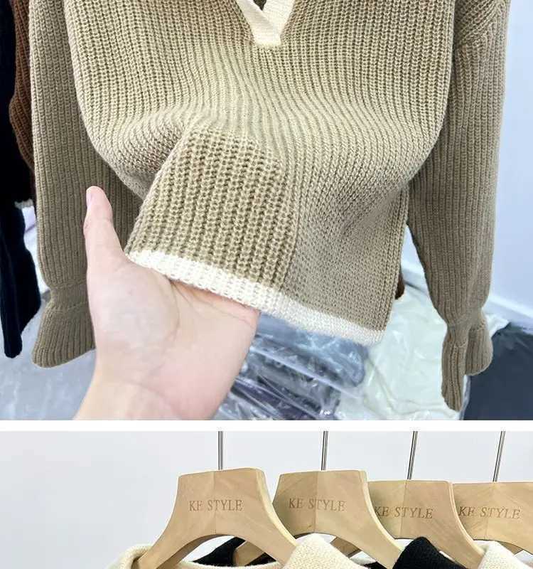 Sweater Knitted Sweater POLO Autumn Winter Korean Edition New Lazy Style Soft Glutinous Outer Loose Small Bottom Casual TopT251027