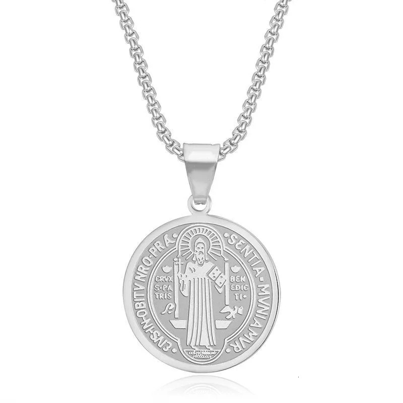 316L Stainless Steel Saint Benedict Pendant Necklace For Men Women Religious Medal Accessories 251020