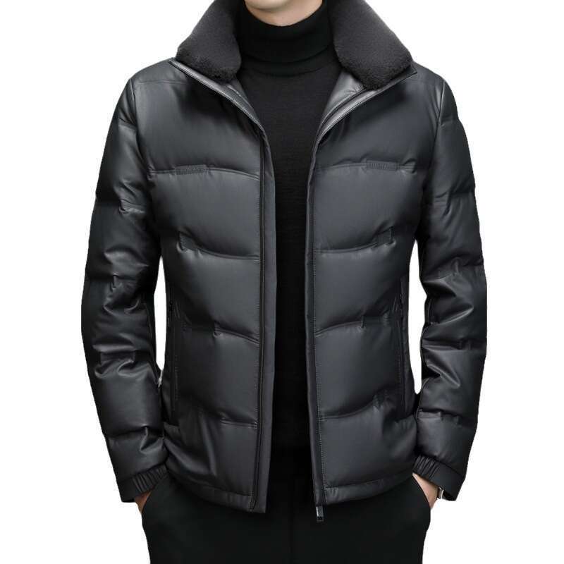 Plus Size Casual Sheepskin Warm Thick Genuine Leather Men's Coat Dad's Down Jacket