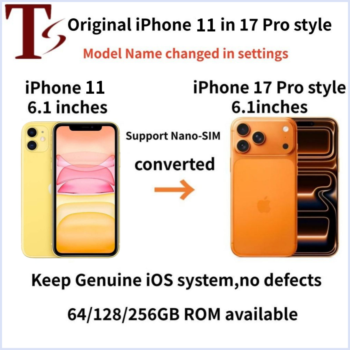 genuine apple iphone 11 in iphone 17 pro style phone 4g lte unlocked coming with 17 pro box sealed 4g ram 256gb rom oled smartphone with battery 100 life