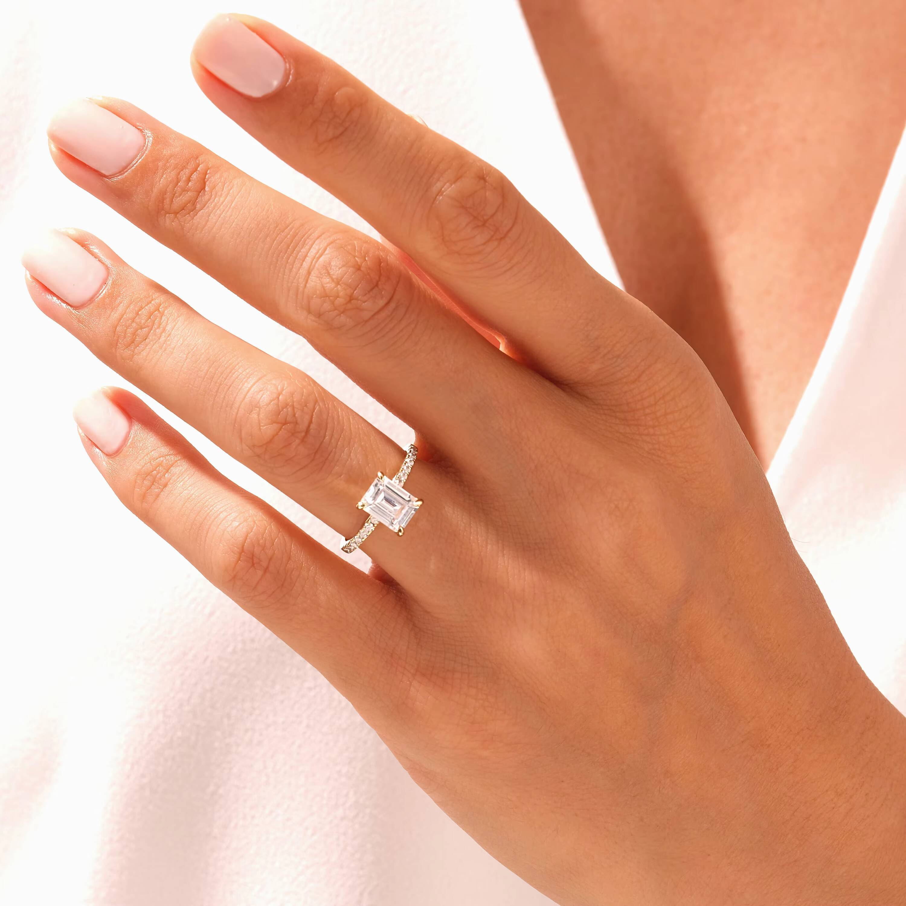 1 15 2 CT Emerald Cut Diamond Engagement Ring with Round Cut 14K 18k Solid Gold Diamond Ring for Women