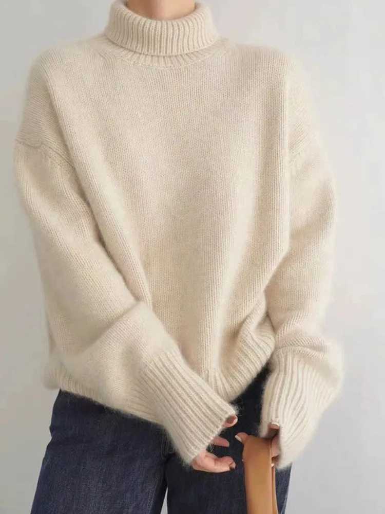 2023 autumn and winter turtleneck 100 pure cashmere women loose sweater thickened wool sweater cover lazy bottomT251027
