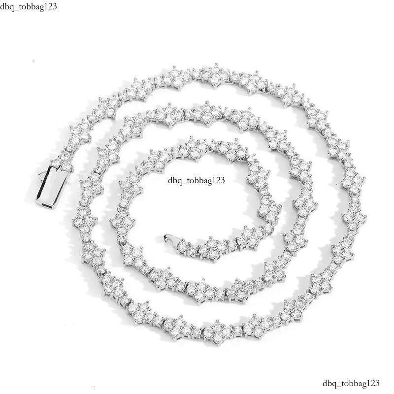 Nuoya 6.5mm Iced Out Vvs Dia Flower Shape Hip Hop Jewelry Sterling Sier Moissanite Tennis Chain Necklace