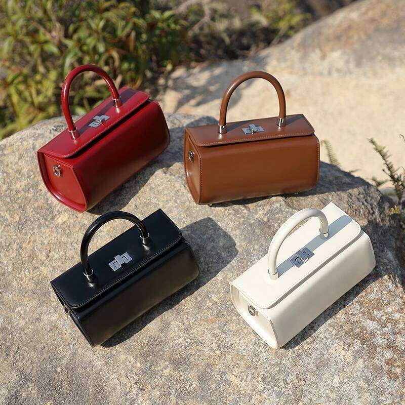 Burminsa Chic Genuine Leather Handbags For Women 2025 Designer Doctor Box Purse Top Handle Ladies Shoulder Crossbody Bags