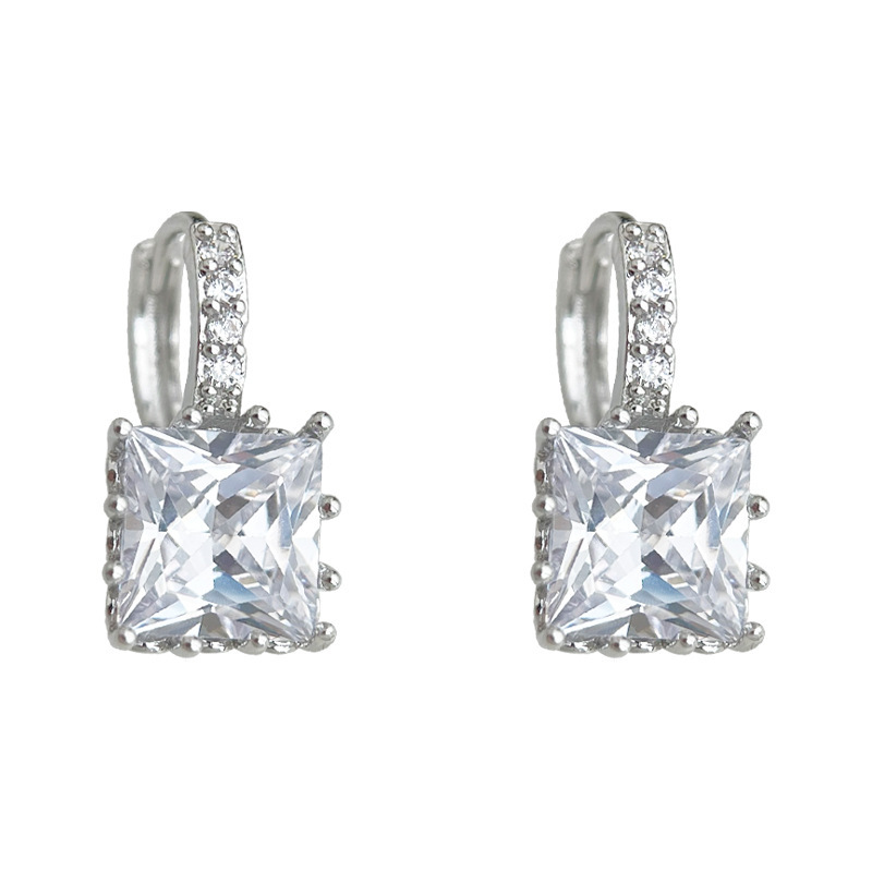 Gold earrings luxury earrings 925 silver needle vintage full diamond square earrings fashionable simple zircon pearl earrings free shipping gift for w