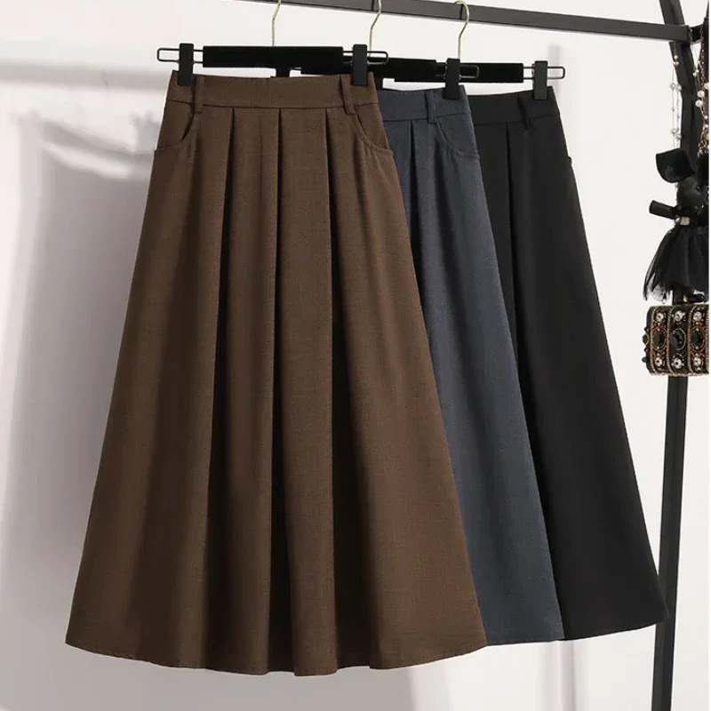 Solid Color Versatile Medium Length Skirt Pleated Plus Size ALine Maxi Gown Cover Hip Spring Summer Halflength 251027