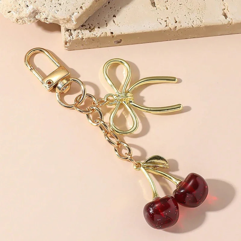 Cherry Pendant Keychain for Women Cute Bag Decoration Multifunctional Jewelry Car Key Accessories Trendy Charm Keyring 251021