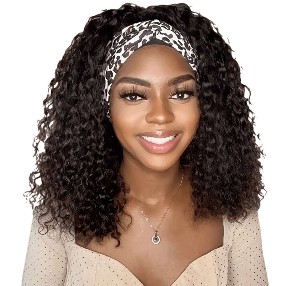 Ombre Cover 20Inch Ombre Brown Elastic Band Head Cover - Kinky Curly Medium Length No-Glue Mechanism Synthetic