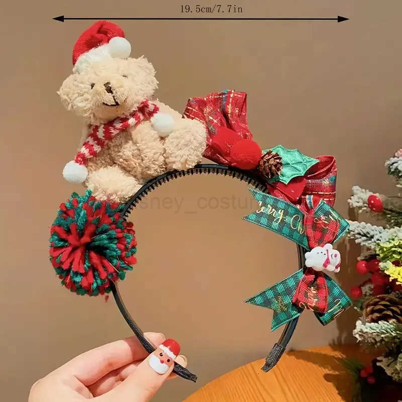 Disney 1 senior Christmas plush teddy bear headband with red and green plaid bow Christmas hat and scarf winter celebration H251027