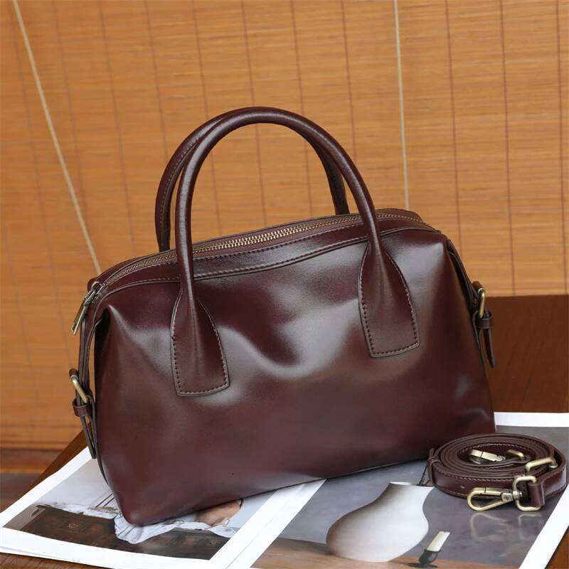 Hifashion Vintage Genuine Leather Handbags For Women 2025 Designer Bowling Tote Satchel Ladies Shoulder Crossbody Bags