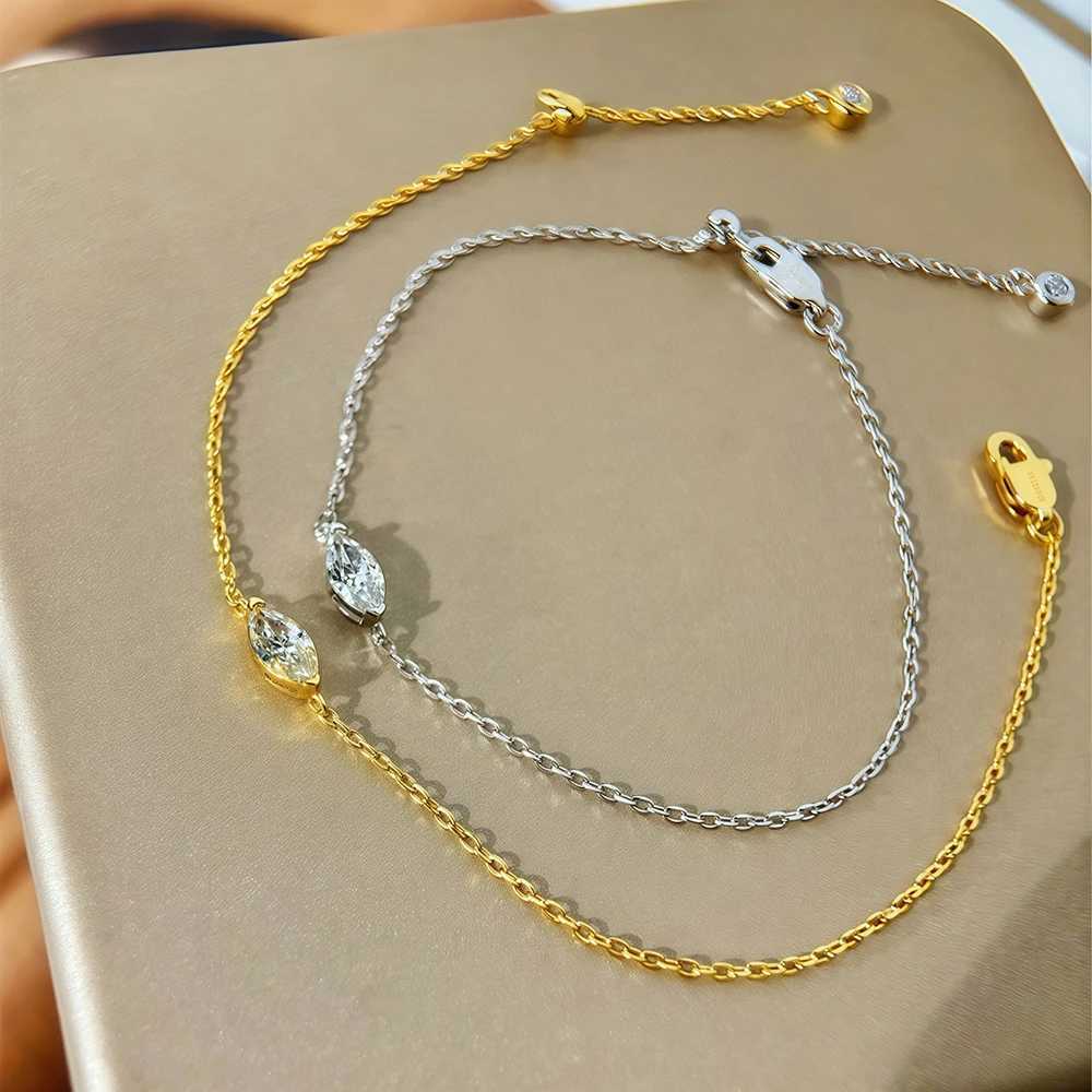 PearMarquise Cut Solitaire Moissanite Diamond Bracet for Wen S925 Silver Plated 18k Gold Wrist Chain with CertificateW251027