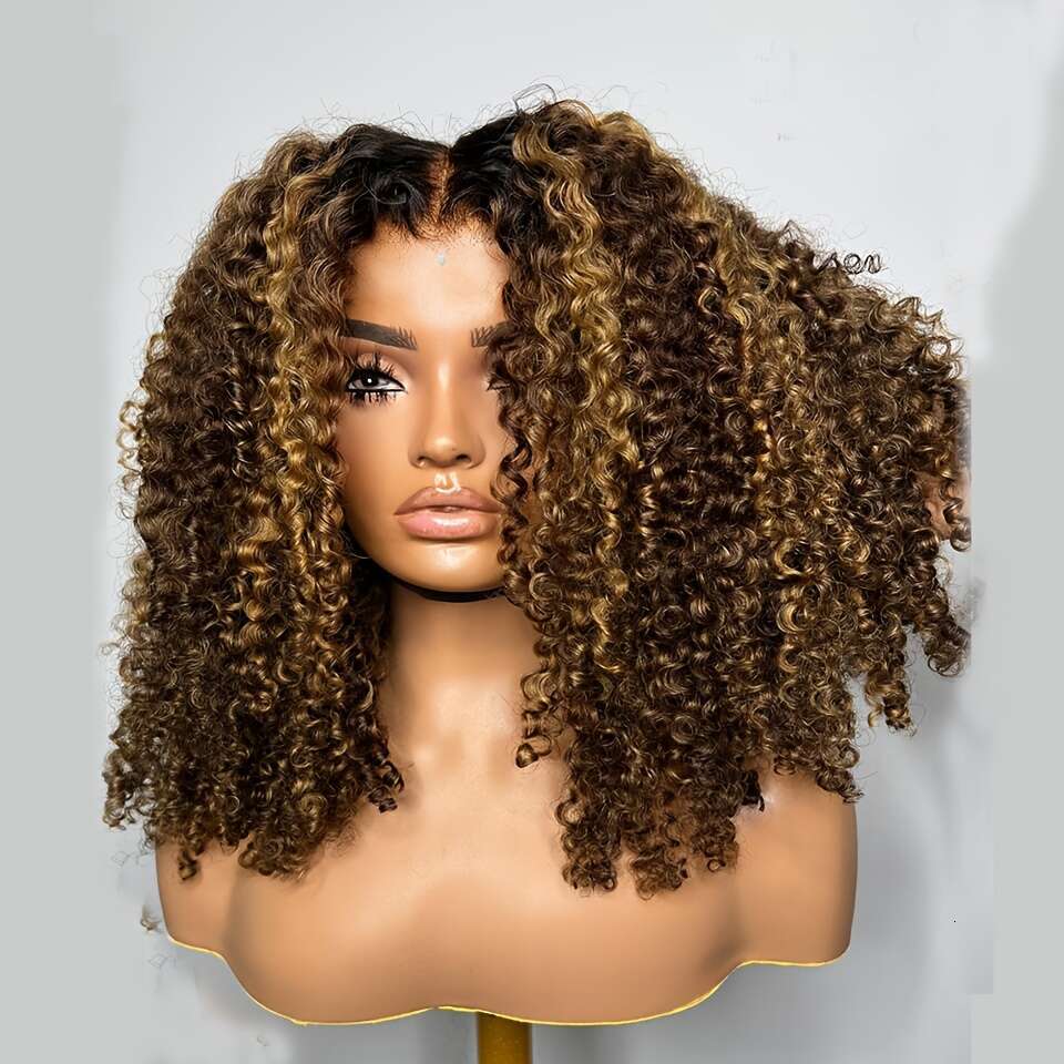 Women's Soft 16" Long Highlight Blonde Kinky Curly Lace Front Wig - 180 Density Preplucked Hairline, Heat Resistant Synthetic Hair, Elegant 