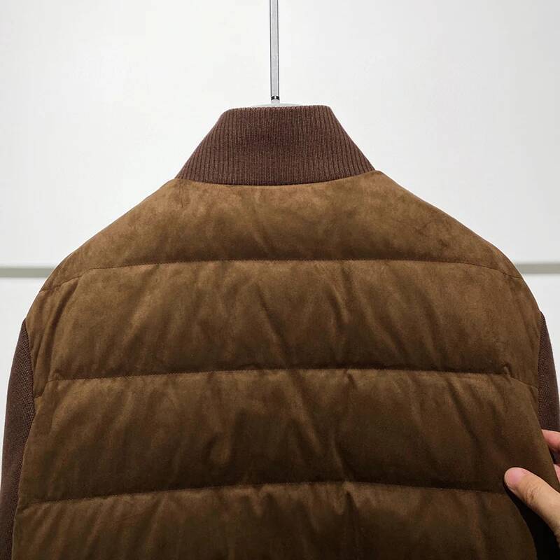 Men's High-Quality Solid-Color Reverse Leather Veet Wool Mixed-Texture Collar Down Jacket