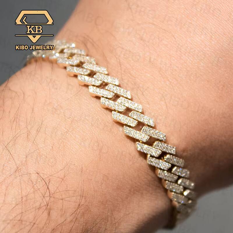Hip Hop Iced Out 8mm Lab Grown Diamond HPHT VVS VS 10K Solid Real Gold Cuban Link Chain Bracelets Men Women