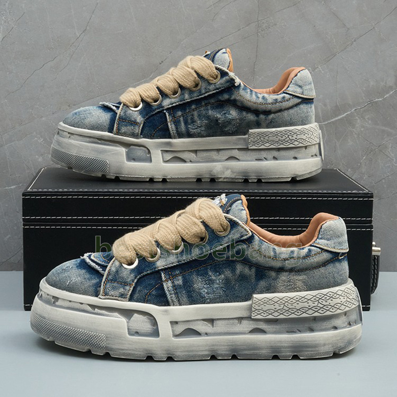 versatile mens trainers washed denim running shoes trendy camel blue black sports platform comfort non-slip daily sneakers size 39-47