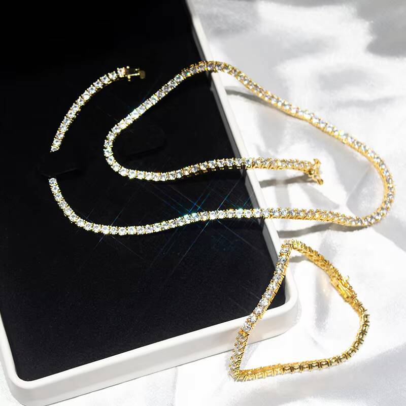 Pass Diamond Tester Hip Hop Jewelry Charms Iced Out 4mm 925 Silver VVS Moissanite Tennis Chain Necklaces