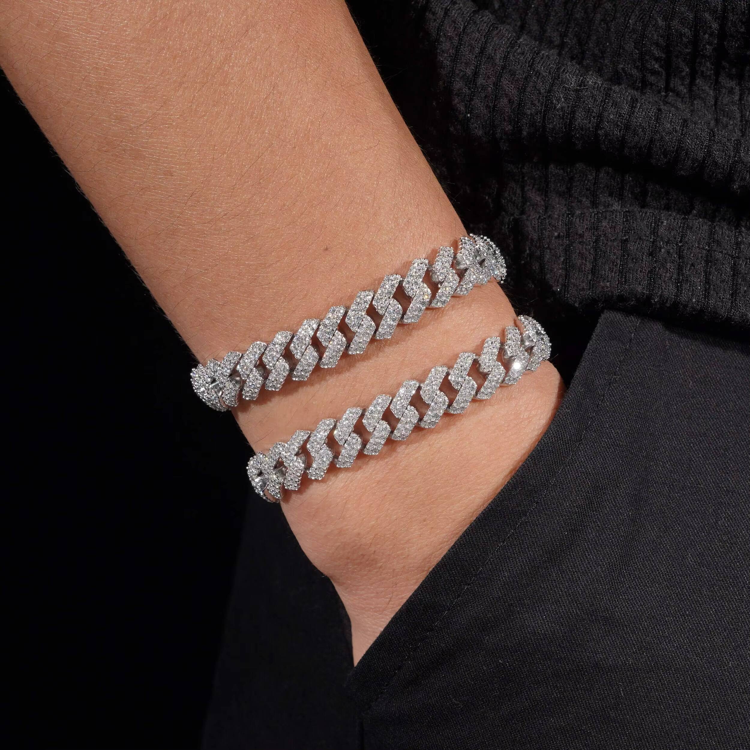 925 Sterling Silver Iced Out VVS Lab Grown Diamond Cuban Link Bracelet 8MM