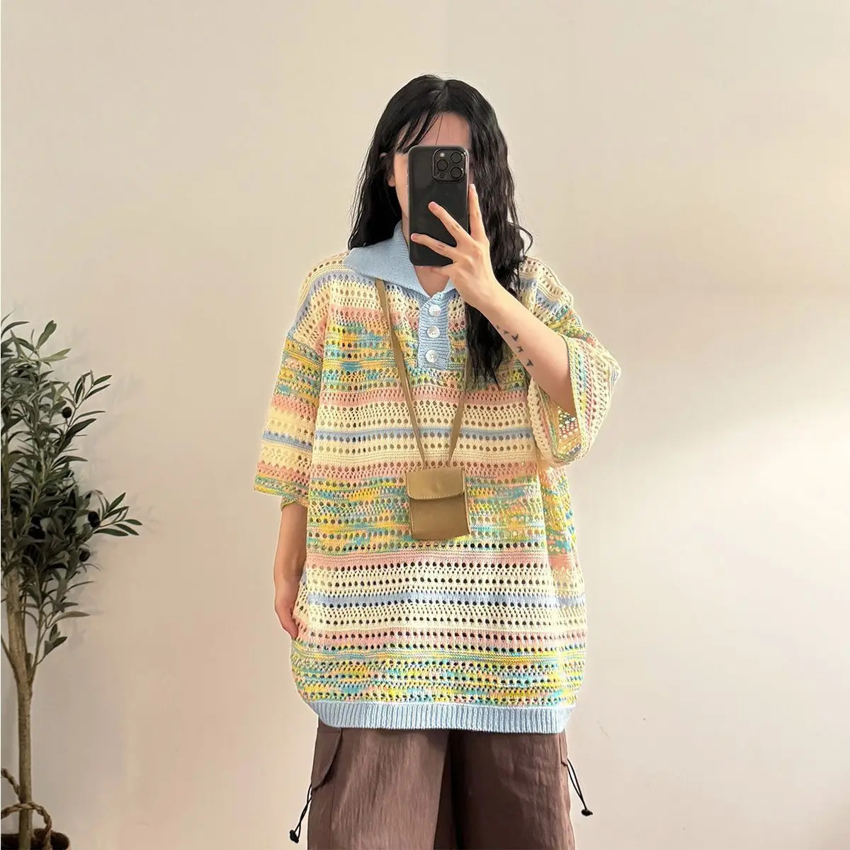 Female Tee Baggy Striped Stripe Gradient Womens Polo Shirts Korean Clothing Fashion 2025 Original Synthetic Youth Tshirts 251027