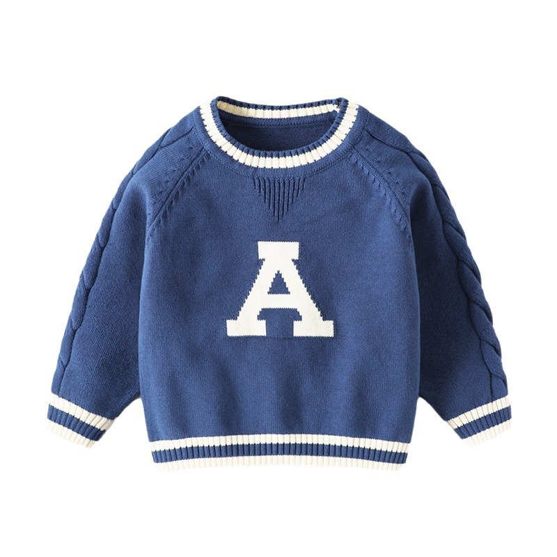 New Boys' Knitted Hoodie Designer Style Letter Children's Sweater Cotton Round Neck Knitted Sweater Brand Children's Clothing