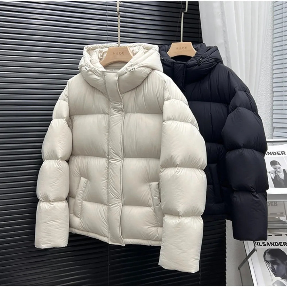 Down Jacket Fashion Autumn Winter Clothe Hooded Loose Thick Warm White Duck Coat Female Short Puffer Women 251015