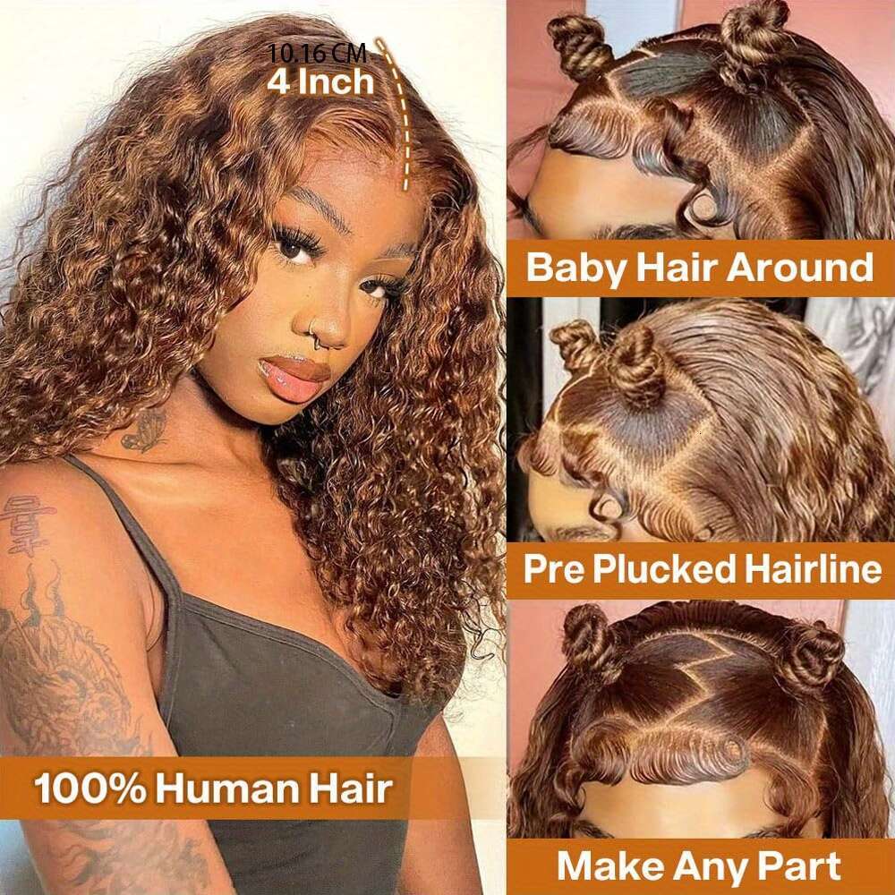 250% Density 4/ 27 Ombre Deep Wave Curly Pre Plucked Put On Go Glueless 13X4 HD Honey Blonde Highlight Lace Front Wig Human Hair For Women Wet And Wav